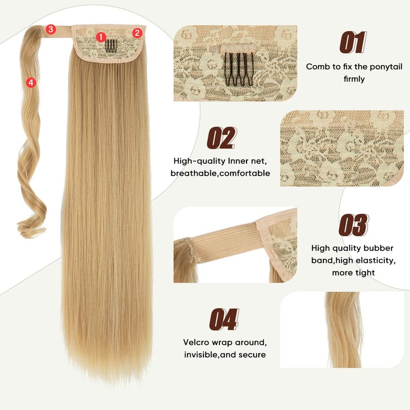 SARLA Ponytail Hair Extension Wrap Around Long Straight 24 Inch Synthetic Hairpiece for Women Jet Black - Image 3